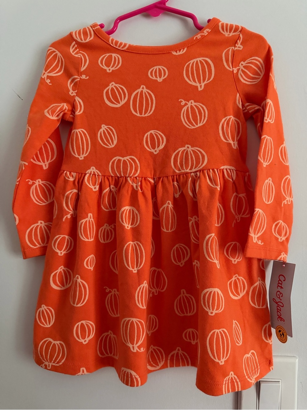 Cat & Jack Orange Pumpkin Print Long-Sleeve Dress for Kids size 2T, Brand NEW!